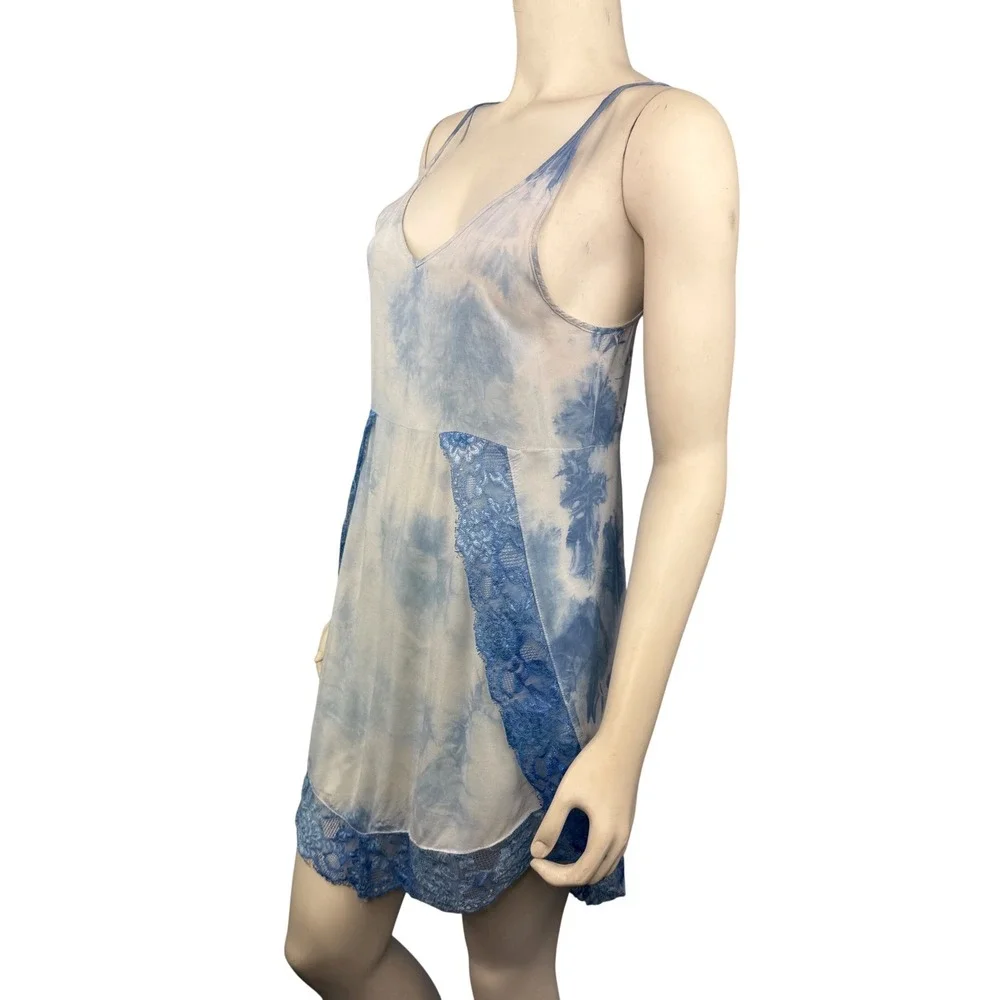 Intimately Free People Slip Dress Womens XS Blue Tie Dye Lace Trim‎ Boho Mini